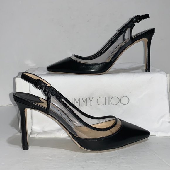 Jimmy Choo Erin 85 PVC & Leather Slingback Pumps Size 36 - Picture 2 of 7